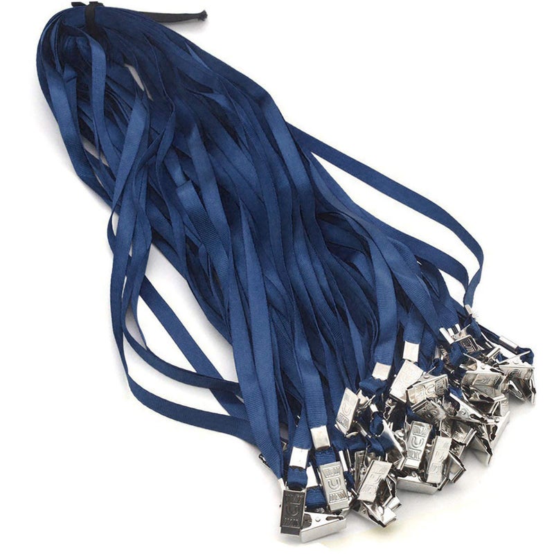 Bird Fiy 50 Pcs Nylon Cord Lanyard Bulldog Clip Deluxe Neck Lanyard for Id Cards/badges (Navy Blue) - Image 1